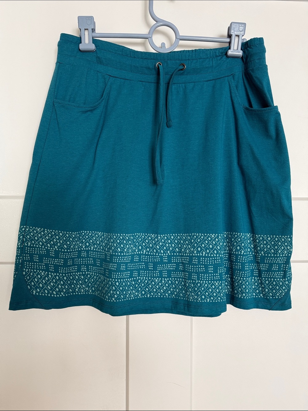 Toad&Co Teal Pull-On Skater Skirt with Printed Hem